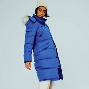 XS NOIZE cruelty-free blue fitted-waist knee-length down parka like-new Kaylee
